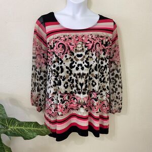Valerie Stevens women’s Plus Size 1X Animal Print Stretch mixed medium 3/4 slv.